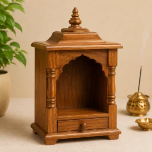 Handcrafted Wooden Home Temple (Mandir) with Storage Drawer
