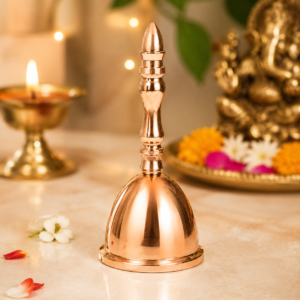 Premium Pure Copper Pooja Bell (Ghanti) for Home Temple | Handcrafted Puja Bell with Clear Resonant Sound | Traditional Aarti Bell for Daily Worship & Religious Ceremonies | 12 x 5 cm |