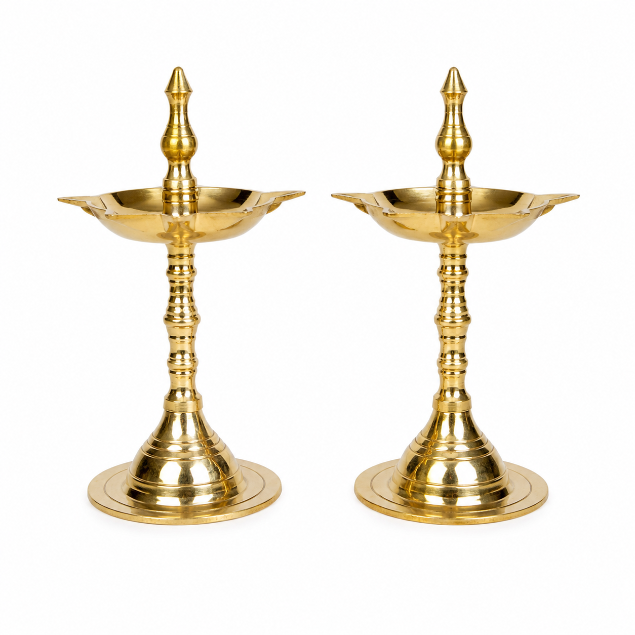 Traditional Brass Samai Diya Set of 2 | Standing Oil Lamp for Puja, Home Temple & Festive Decoration Brass Standing Diya Set of 2 | Traditional Decorative Oil Lamp | 12 x 6 cm | - Image 2