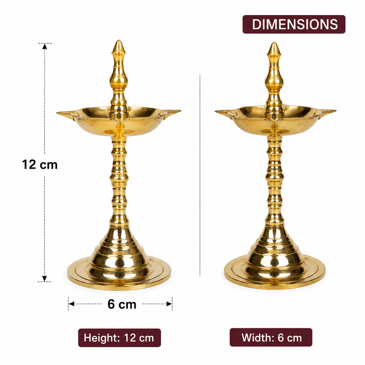 Traditional Brass Samai Diya Set of 2 | Standing Oil Lamp for Puja, Home Temple & Festive Decoration Brass Standing Diya Set of 2 | Traditional Decorative Oil Lamp | 12 x 6 cm | - Image 4