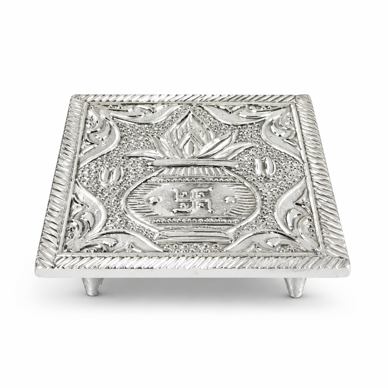 Premium Silver-Plated Pooja Chowki with Shree Yantra Design – Traditional Sacred Platform for Idol Placement, Home Temple & Religious Rituals | 12 x 3 cm | - Image 4