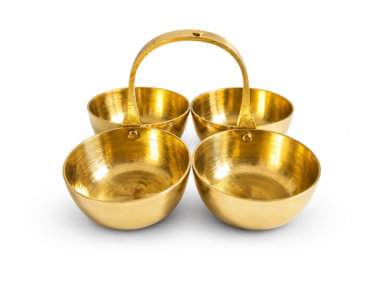 Premium Brass Chopada for Pooja | Traditional 4 Bowl Kumkum Haldi Holder with Handle | Puja Accessories for Home Temple & Religious Ceremonies | 7.5 x 7.5 x 2.5 cm | - Image 4