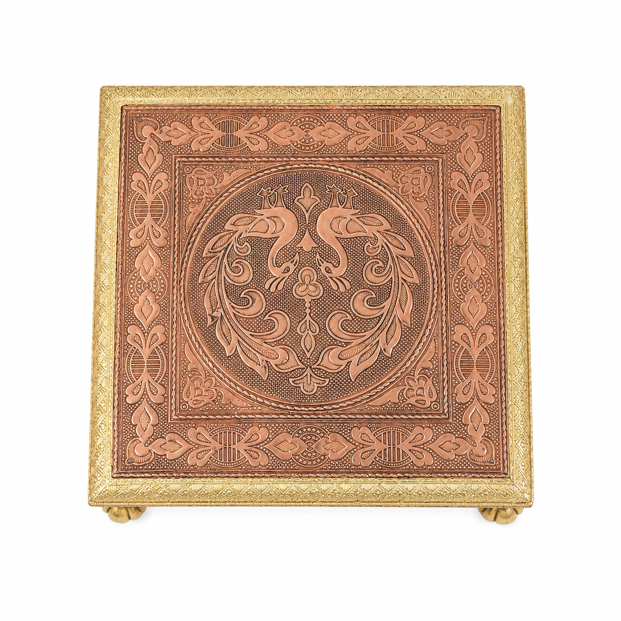 Premium Decorative Brass Pooja Chowki with Intricate Floral & Paisley Engraving – Traditional Raised Platform for Idols, Home Temple, Pooja Rituals & Festive Ceremonies | 20 x 20 x 5.5 cm | - Image 4
