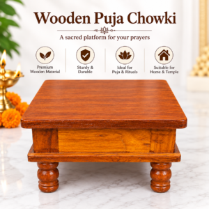 Antar Aabha Handcrafted Wooden Puja Chowki/Paat for Ganpati Idol, Pooja Samagri & Decorative Use for Home Temple, Mandir & Religious Rituals | | 10 x 10 x 5 Inch | Pack of 1
