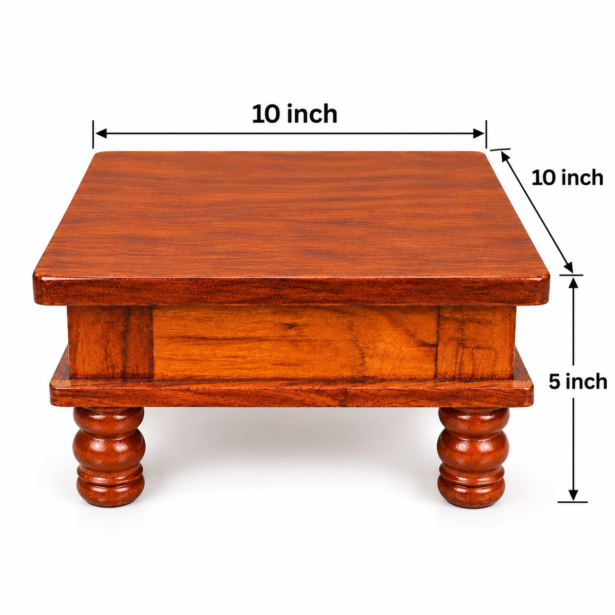 Antar Aabha Handcrafted Wooden Puja Chowki/Paat for Ganpati Idol, Pooja Samagri & Decorative Use for Home Temple, Mandir & Religious Rituals | | 10 x 10 x 5 Inch | Pack of 1 - Image 2